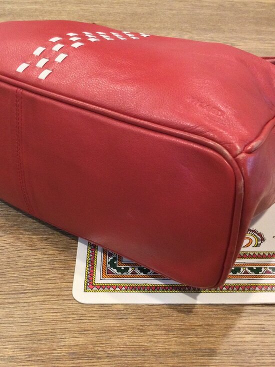 PICARD Red Leather Handbag Top Handle Medium Zip Bag - Picture 6 of 11